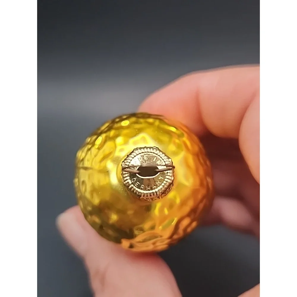 Vintage Acorn Goldtoned Textured‎ Hand Blown Glass German Christmas Ornament